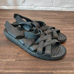 Josef Seibel Comfort Sandals Women 9 - 9.5 EU 40 Black Leather Flats Air Massage